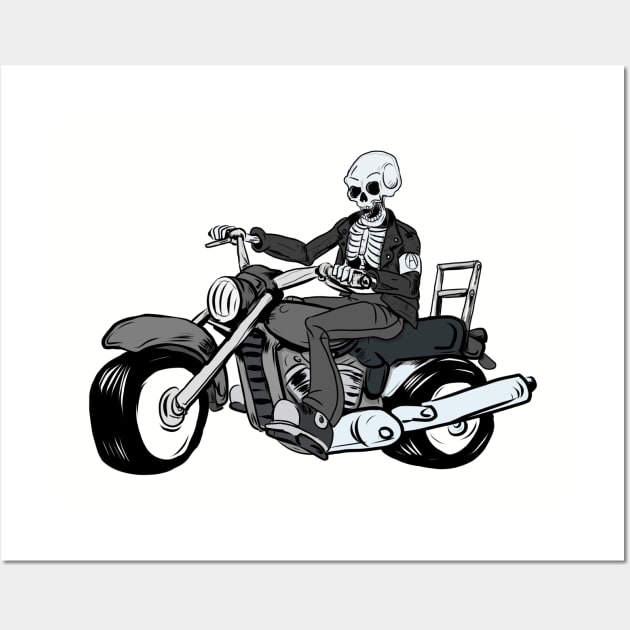 ST Patricks Day Skeleton Man riding a Big Road Motorbike Wall Art by silentrob668